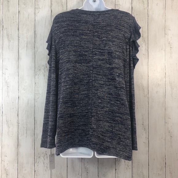 Apt. 9 Blue Heather Cold Shoulder Ruffled Lightweight Sweater NWT Extra Large - Picture 2 of 8